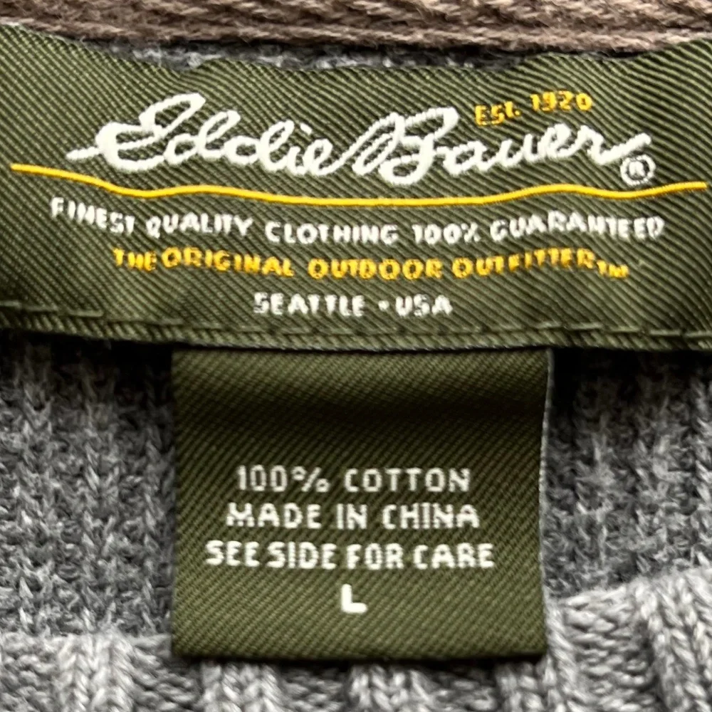 Eddie Bauer MENS Medium Gray Crew Neck Heavy Cotton Ribbed Sweater Size L - Picture 4 of 6